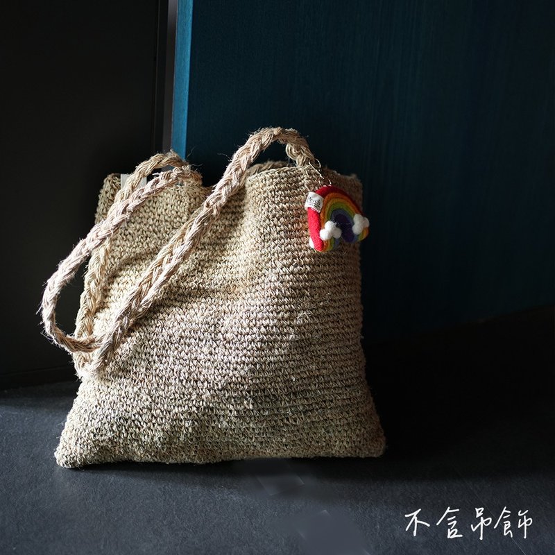 100% Hemp尼泊爾大麻纖維手工針織袋_公平貿易 - 手提包/手提袋 - 棉．麻 卡其色