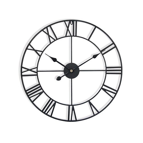 iINDOORS英倫家居 鐵製設計時鐘 黑色烤漆 60cm 台製機芯 羅馬數字 鐵藝鐘 簡約