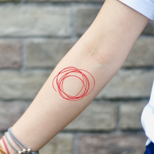 OhMyTat OhMyTat 圓圈紅線 Red Line 刺青圖案紋身貼紙 (2 張)