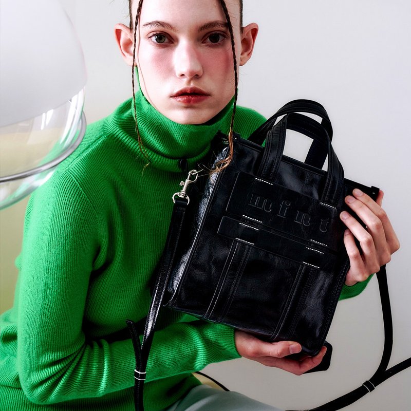 Camille Crinkled Black 3Way Tote Bag (ITALY Cow Leather) - 手提包/手提袋 - 其他材質 黑色