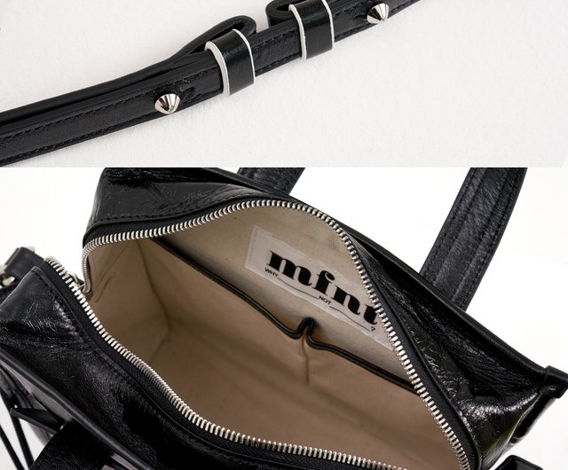 Camille Crinkled Black 3Way Tote Bag (ITALY Cow Leather