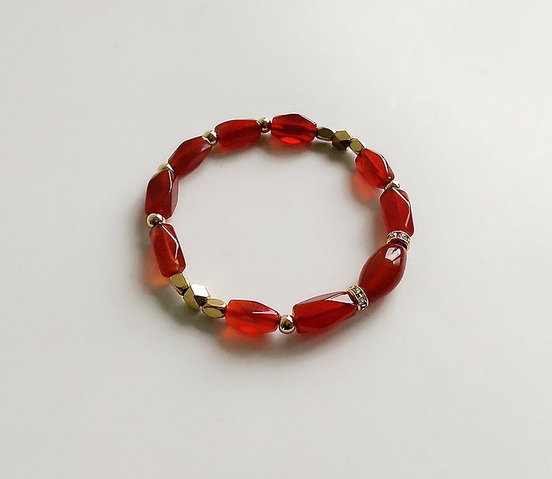 [Gemstones] Hand-made natural mineral red agate brass rich • bracelet - Bracelets - Gemstone Red