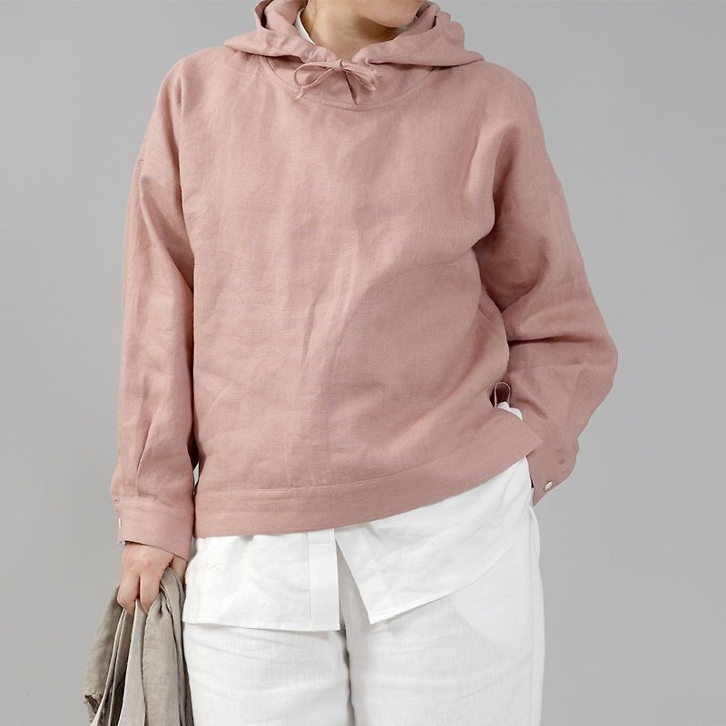 wafu - 純亞麻連帽衫 Midweight Linen Hoodie / Pink Rouge t047a-asa2 - トップス - フラックス ピンク