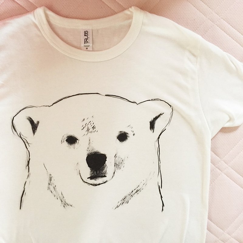 【再販】ホッキョクグマの顔Tシャツ - トップス ユニセックス - コットン・麻 ホワイト