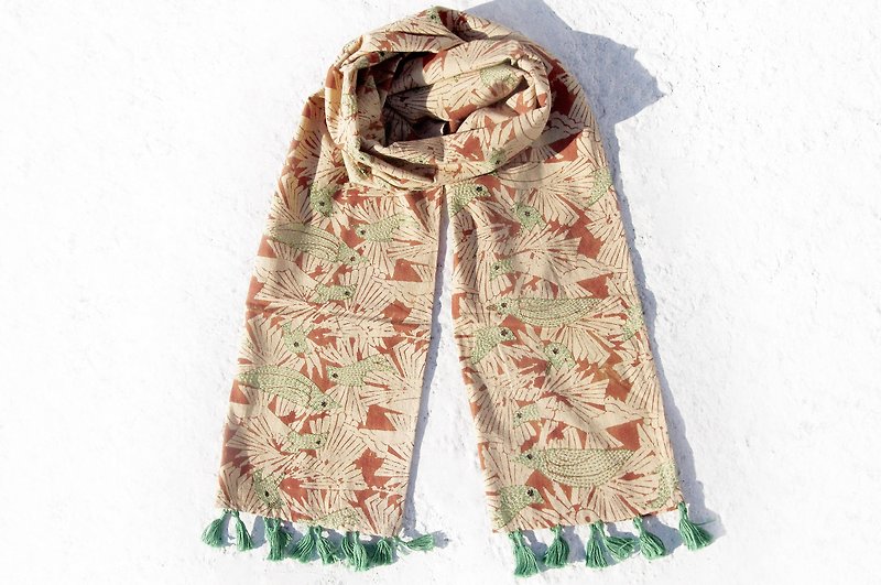 New Year gift birthday gift Valentine's Day gift limited a hand-sewn cotton scarves / embroidery scarves / hand-embroidered scarves / hand-sewn cotton scarves - fresh forest - Scarves - Cotton & Hemp Multicolor