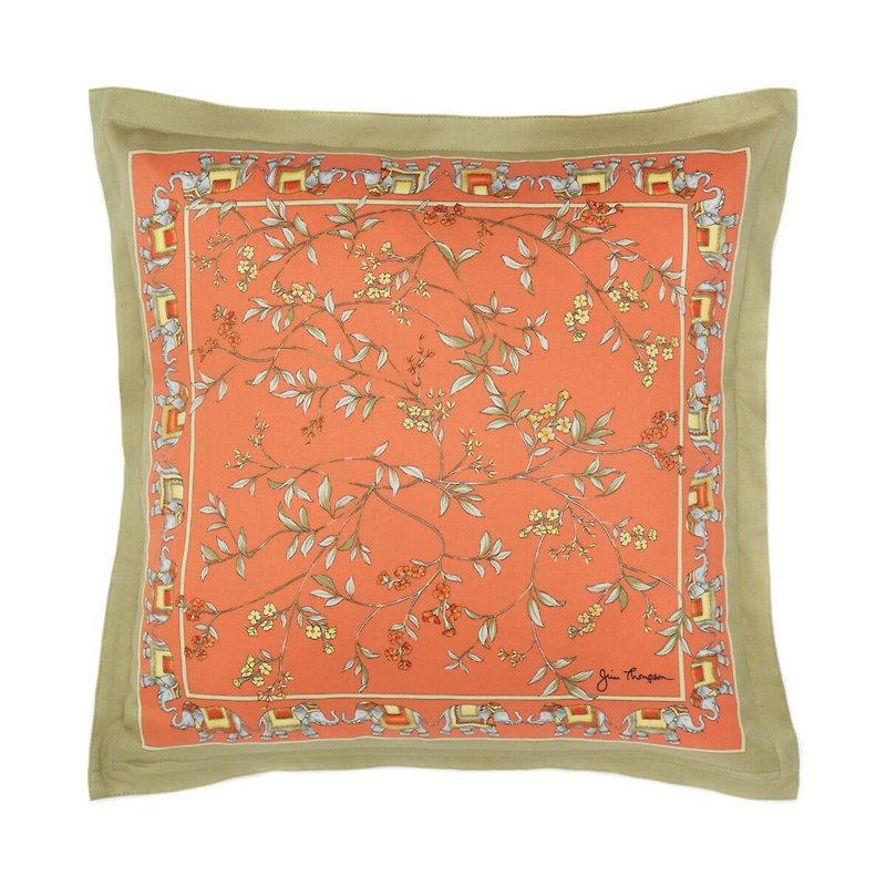 Thai pillow/pillowcase Floral - Orange/Green - Pillows & Cushions - Cotton & Hemp Orange