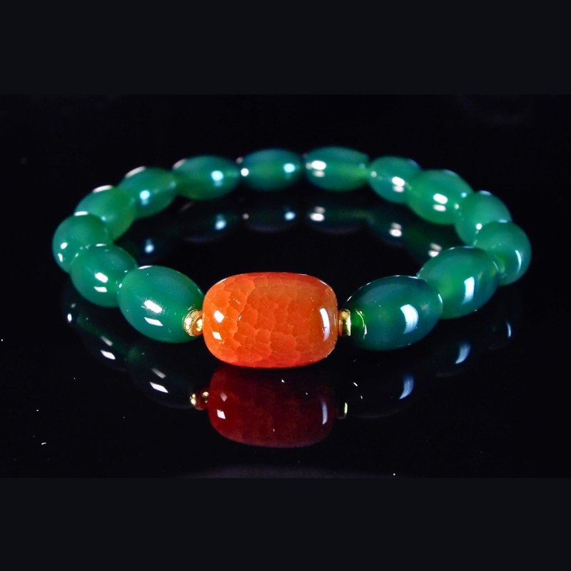 Dragon Vein Agate with Peridot - Circle of Ambition Men's Bracelet QBR-00037 - สร้อยข้อมือ - คริสตัล 