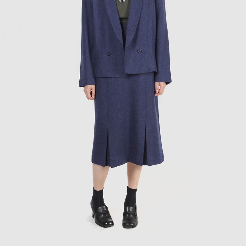 [Egg plant ancient] high tower night sky twill wool vintage set - One Piece Dresses - Wool Blue
