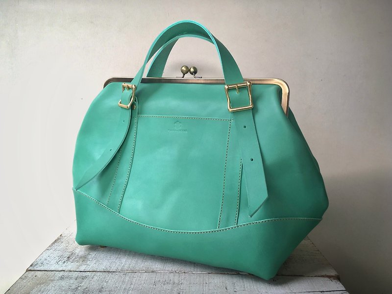 Himeji Leather Nume Leather Gamaguchi 2way Bag montagna L Mint - Briefcases & Doctor Bags - Genuine Leather Green