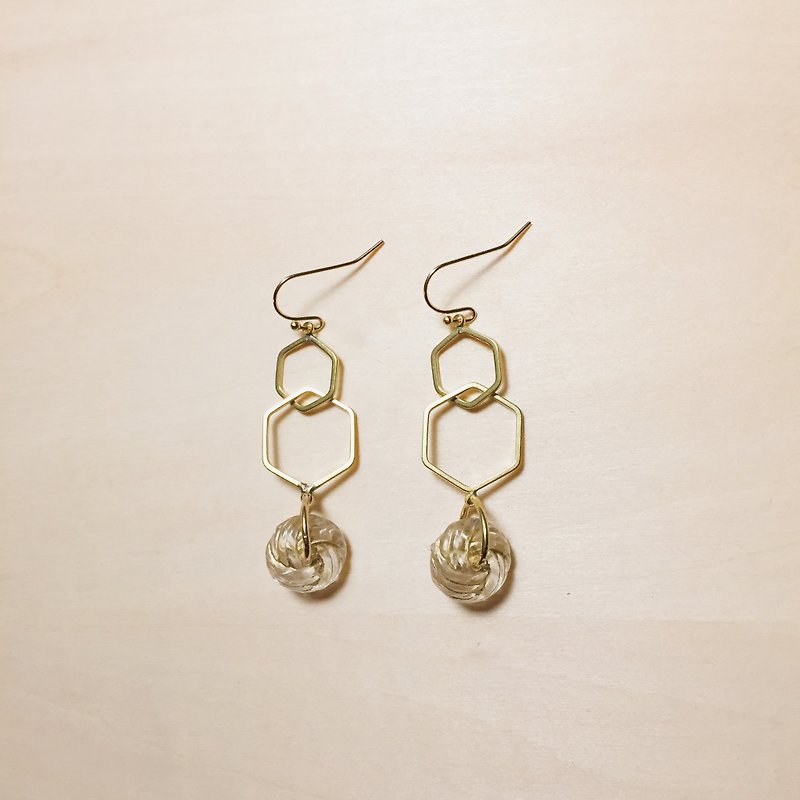 Retro geometric maltose earrings - ต่างหู - เรซิน สีทอง