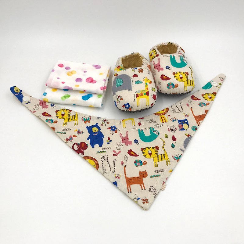 快樂樹懶-彌月寶寶禮盒(學步鞋/寶寶鞋/嬰兒鞋+2手帕+領巾) - 彌月禮盒 - 棉．麻 多色