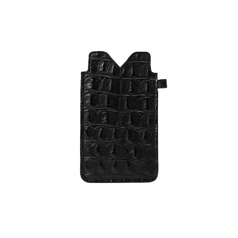 Italian black crocodile pattern leather iPhone 6S / iPhone 7 phone sets - เคส/ซองมือถือ - หนังแท้ สีดำ