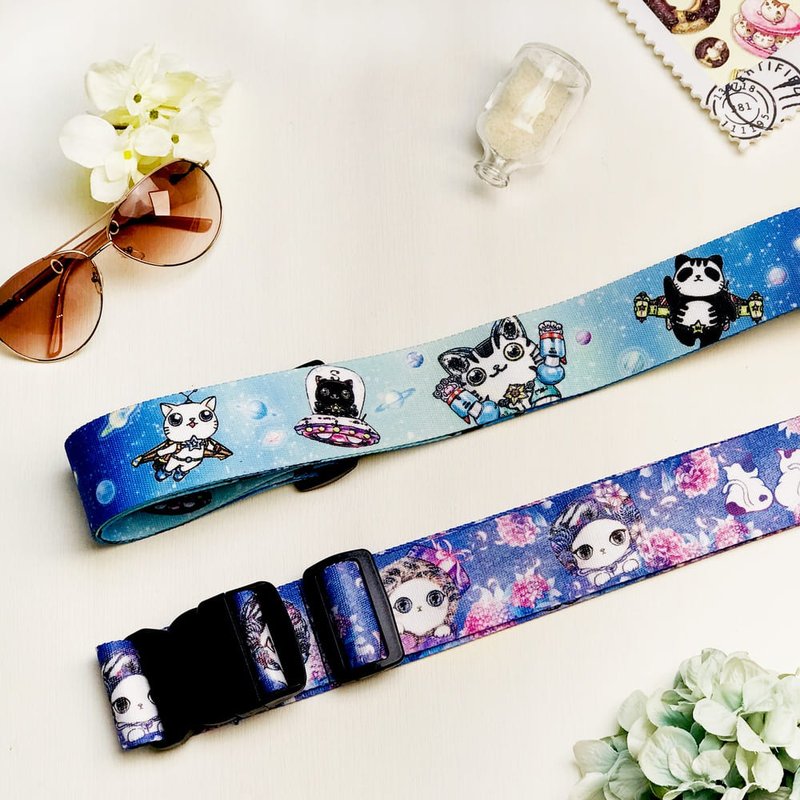 Luggage Straps | Luggage Straps | Anti-fall Reinforcement-Together Meow, Hydrangea Warm Cat - Luggage & Luggage Covers - Carbon Fiber 