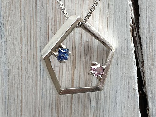 C.L Studio Oˋre Jewelry 設計師款 公主方切割 藍寶石 925純銀項鍊 SB19