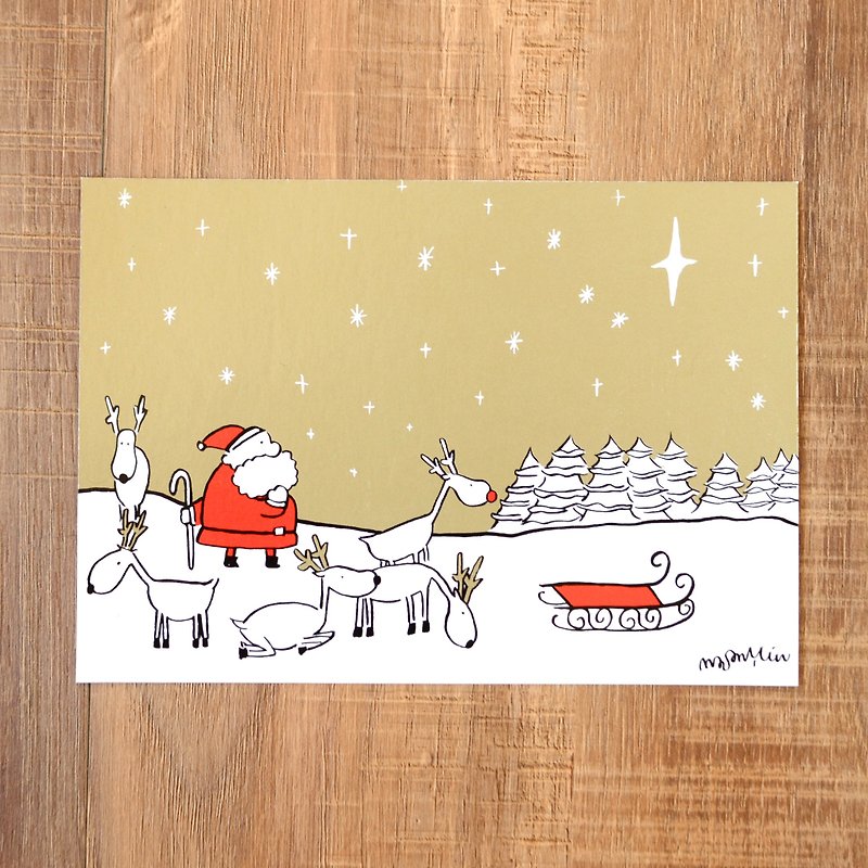 聖誕卡-2018聖誕老人與麋鹿日常聖誕明信片1號:北極星Polaris - 心意卡/卡片 - 紙 金色