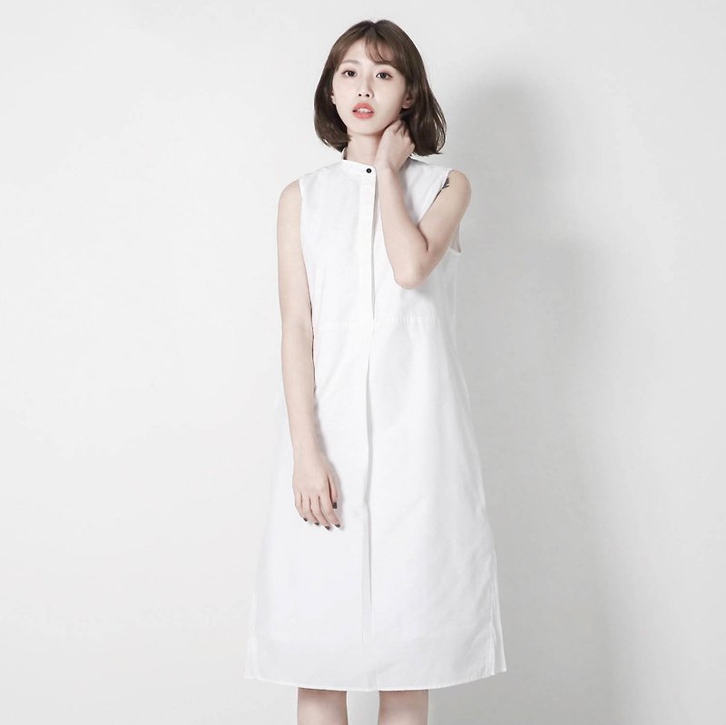 【經典原創】Experiment 實驗者無袖洋裝_CLD013_月光白 - 連身裙 - 棉．麻 白色