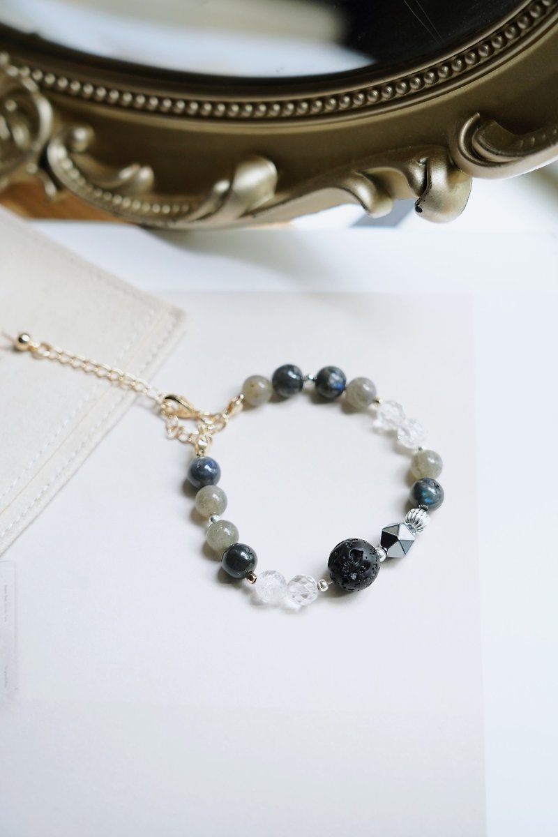 Labradorite Lava Stone Terahertz Natural Crystal Bracelet Handmade Gemstones - สร้อยข้อมือ - คริสตัล 