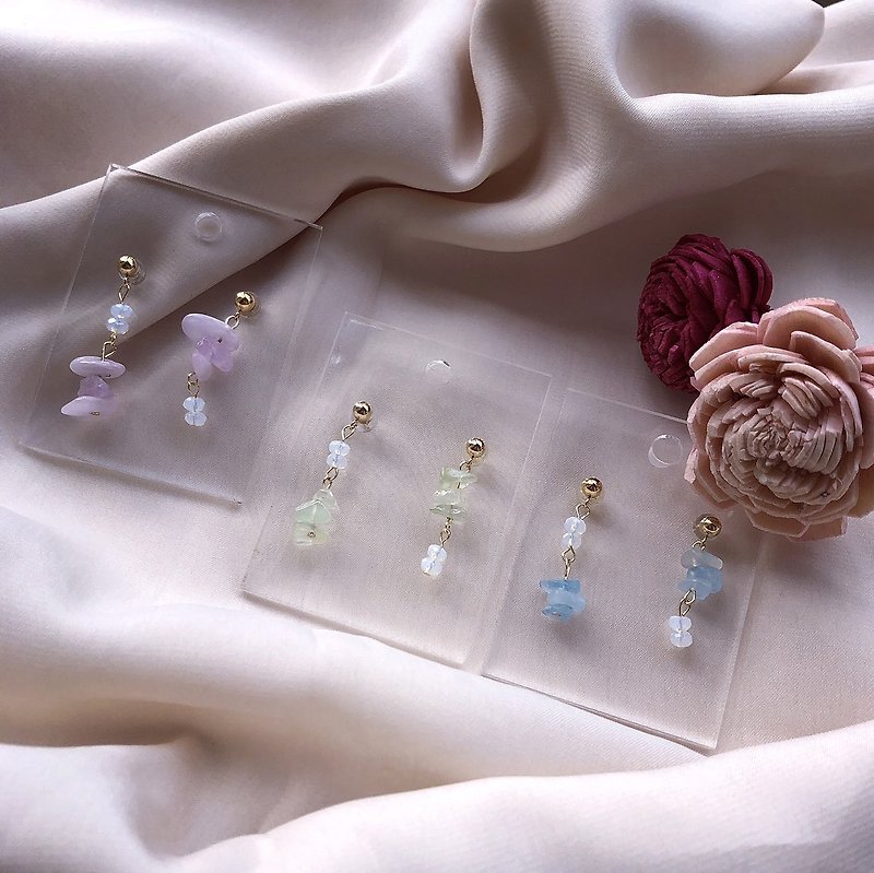 Gemstone Earrings & Clip-ons - Gemstone/Crystal earrings－Kunzite, Aquamarine, Olivine with moonstone.