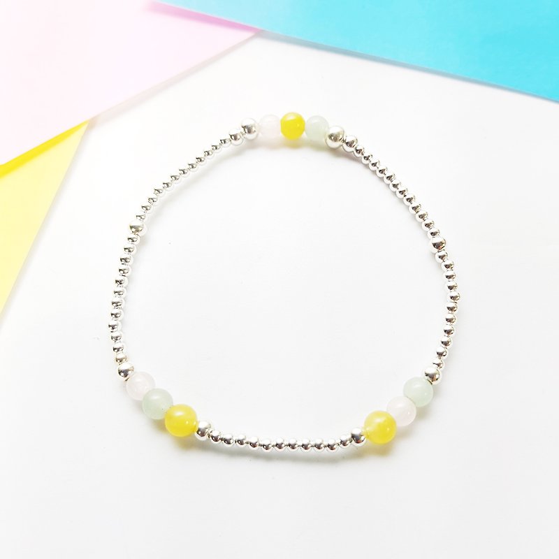 Xi Zizi ~ pink crystal stones Stone_ _ silver elastic bracelet topaz - Bracelets - Gemstone Multicolor