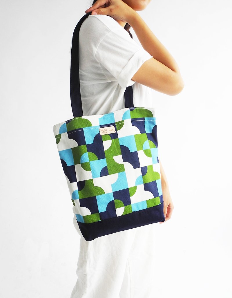 studio chiia - Original Pattern Design Tote- Tile Blue - Messenger Bags & Sling Bags - Cotton & Hemp Blue