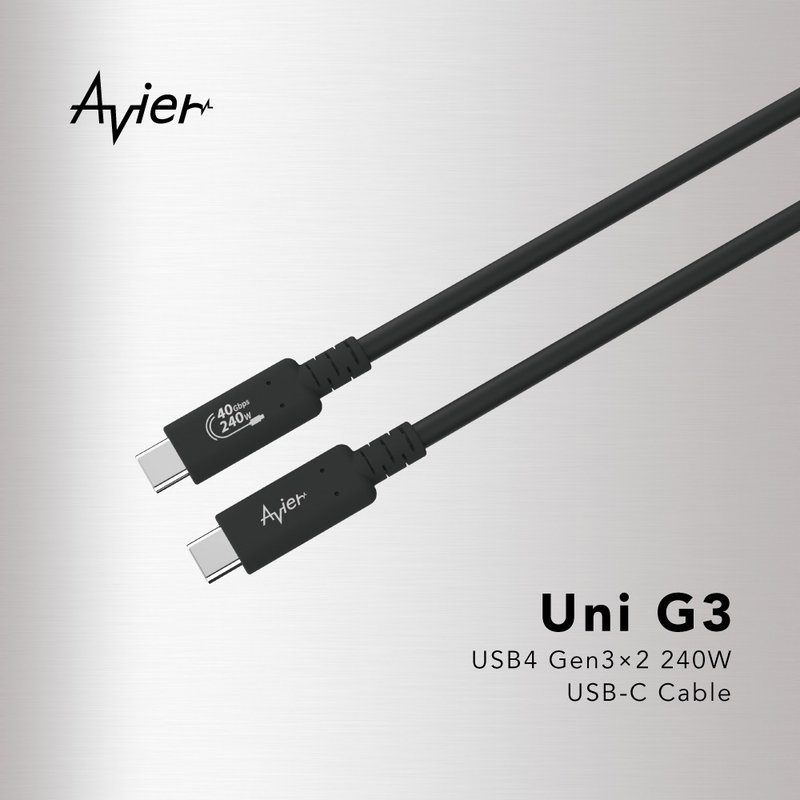 【Avier】Uni G3 USB4 Gen3x2 240W 高速データ転送充電ケーブル 1.2M - 充電器・USBコード - 銅・真鍮 ブラック