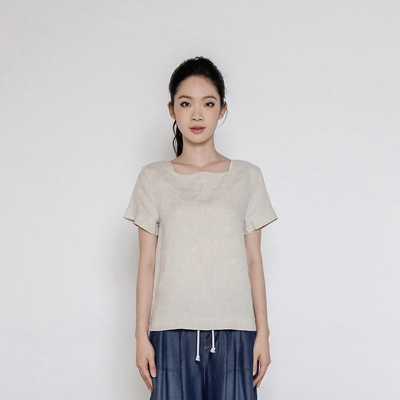 Countryside Square Neck Tee - Women's Tops - Linen Multicolor