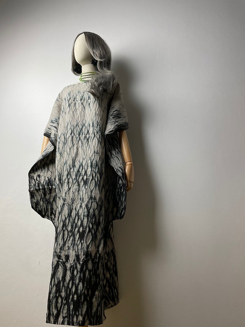 【11.11】Boat neck linen maxi dress (kaftan) - One Piece Dresses - Cotton & Hemp Gray