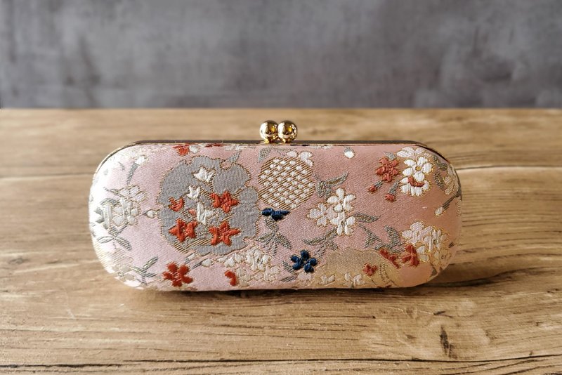 チャイナドレス 刺繍入り エレガント メガネケース ペンケース ゴールドケース - 眼鏡ケース・クロス - コットン・麻 