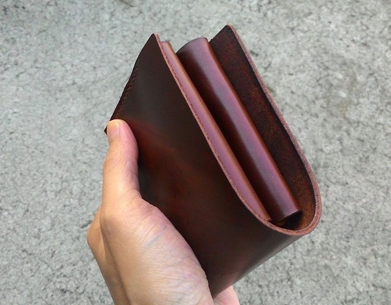 X02-simple thick short clip / short wallet - กระเป๋าสตางค์ - หนังแท้ สีนำ้ตาล