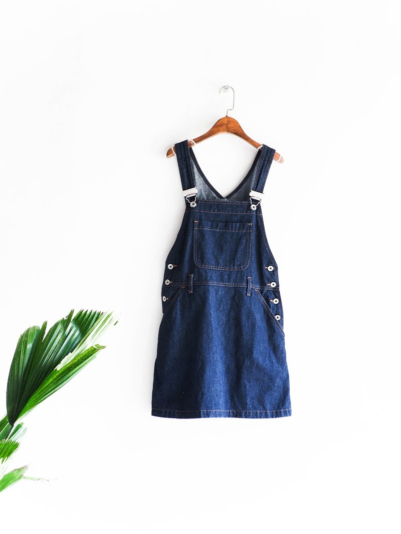 River Hill - deep dark blue denim coveralls youth summer festival suspenders skirt overalls oversize vintage neutral Japan - กระโปรง - ผ้าฝ้าย/ผ้าลินิน สีน้ำเงิน