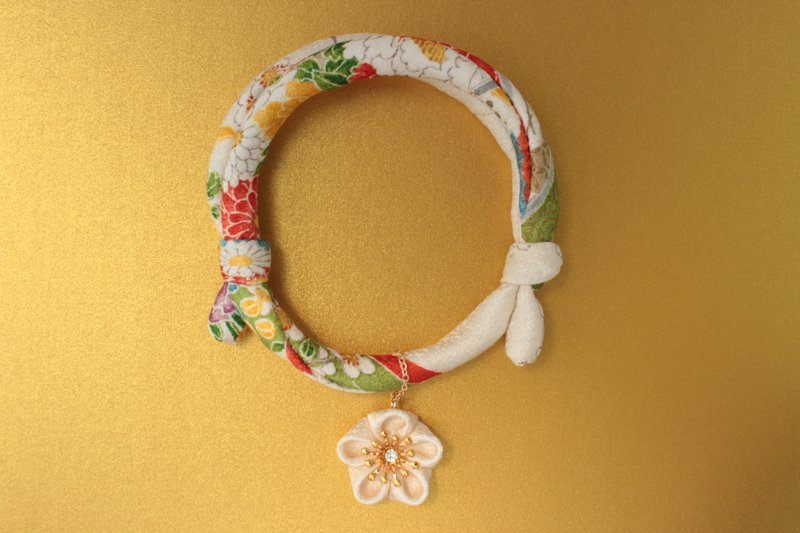 japanese style cat collar traditional white - 項圈/牽繩 - 絲．絹 白色