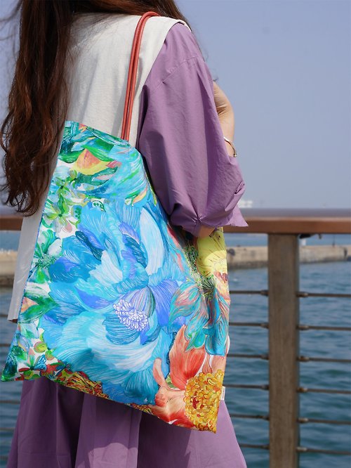 裁縫地圖 英國Liberty夏威夷風海洋大花便攜大容量小眾設計感帆布袋包包