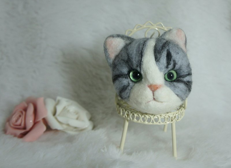 Wool felt cat necklace pin key ring customization - Keychains - Wool 