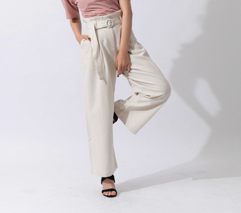 Erudite Way Wide-Leg Pants - กางเกงขายาว - ผ้าฝ้าย/ผ้าลินิน ขาว