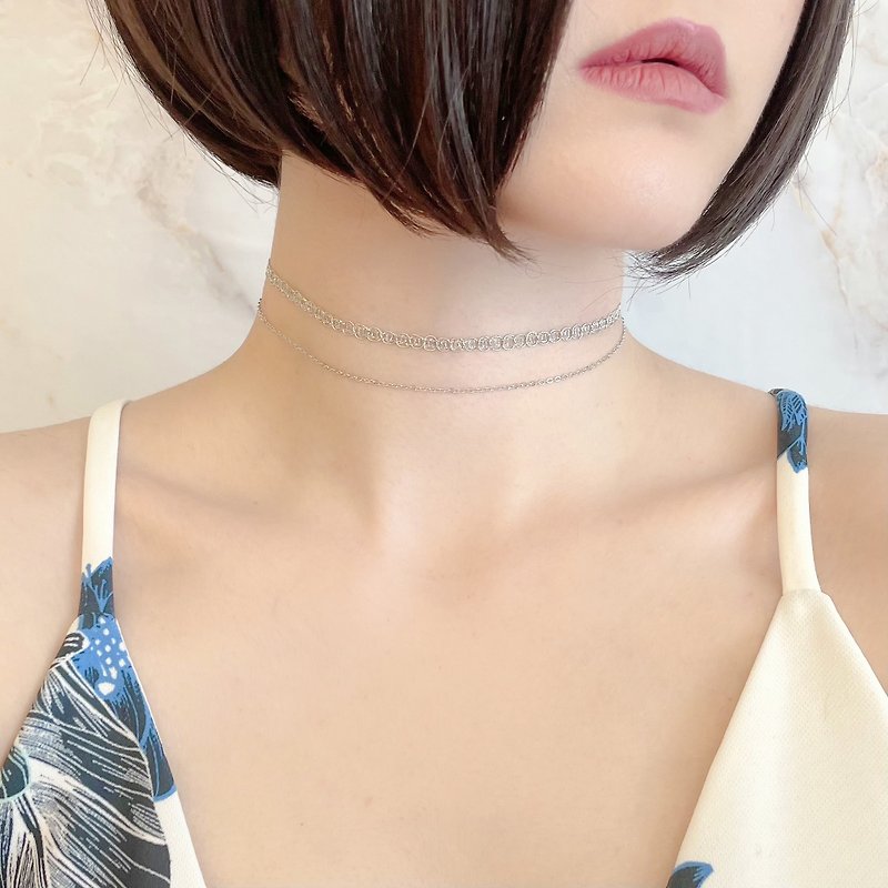 Silver / Chain and blade double choker SV204S - Chokers - Polyester Silver