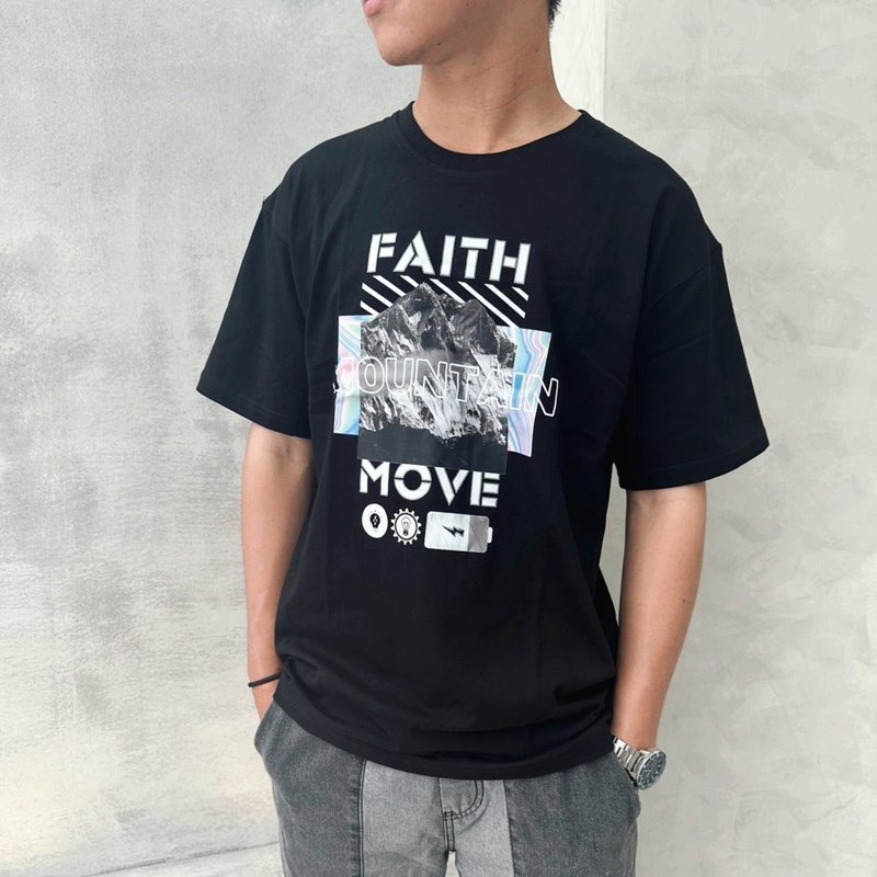 Faith can move mountains, trendy gospel, men's and women's off-shoulder pure cotton tops T-shirt/faith/christ - เสื้อยืดผู้ชาย - ผ้าฝ้าย/ผ้าลินิน 