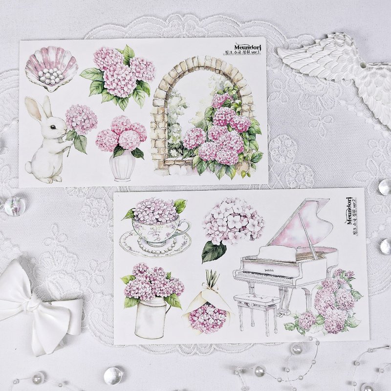 Pink hydrangeas paper sticker - 貼紙 - 紙 