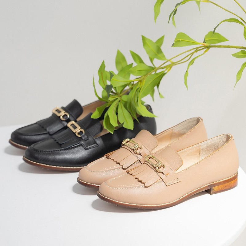 [New Arrivals] Yangsen Life | Gold Buckle Oxford Leather Casual Shoes-2 Colors - Women's Oxford Shoes - Genuine Leather Multicolor