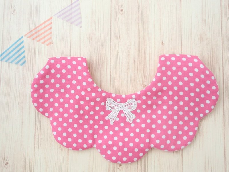 BABY BIB,口水巾,Scalloped Bib,Reversible,Formal Bib,Unique Dsign,Pink Polka - 圍兜/口水巾 - 棉．麻 粉紅色