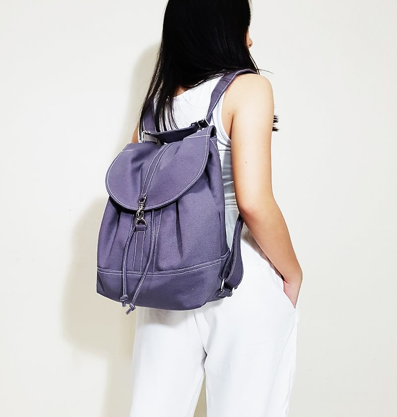 PRESSIE 2 Ways Drawstring Backpack / Canvas Shoulder Bag / Hobo Bag / Travel Bag - กระเป๋าเป้สะพายหลัง - วัสดุอื่นๆ สีเทา