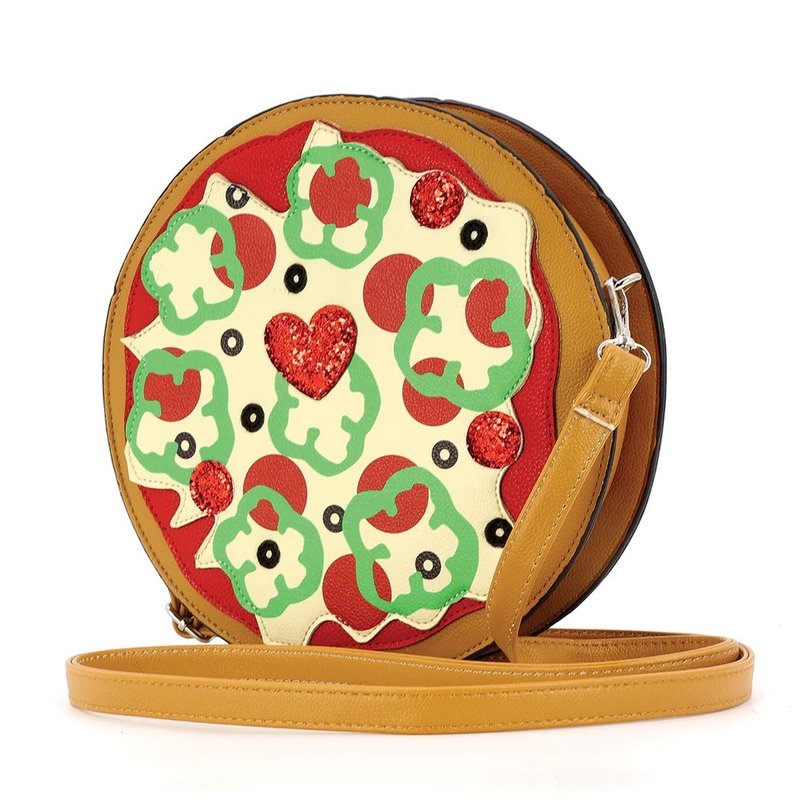 Personal exclusive round pizza PIZZA crossbody bag/crossbody bag/mobile phone bag cool village - กระเป๋าแมสเซนเจอร์ - หนังเทียม สีนำ้ตาล