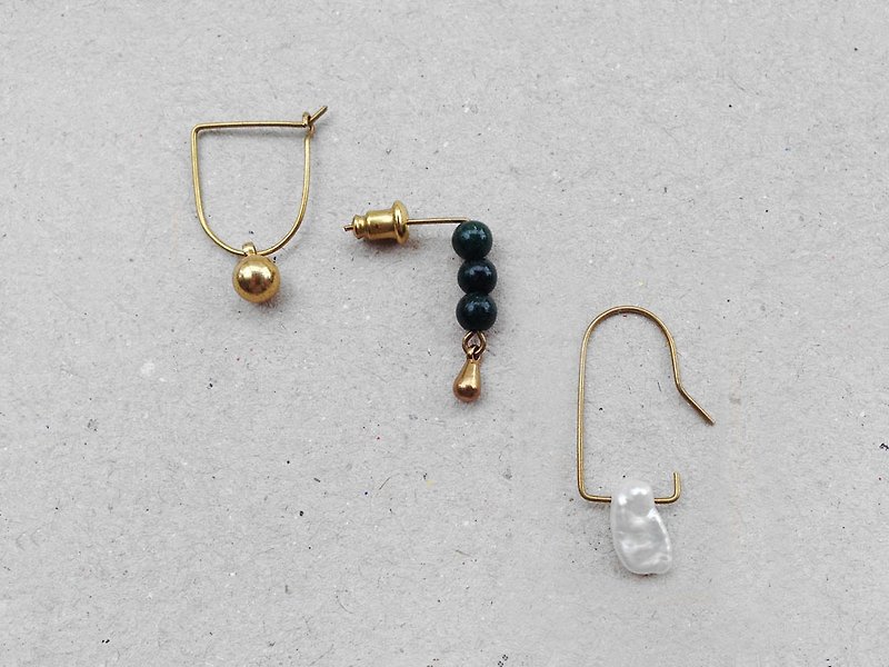 Three Musketeers series of simple pearl yellow jade flat-shaped wire earrings - Earrings & Clip-ons - Gemstone Green