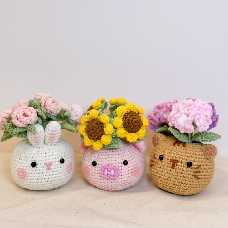 Top Choice for Secret Santa: Little Animal Knit Planters - ตกแต่งต้นไม้ - ผ้าฝ้าย/ผ้าลินิน สึชมพู