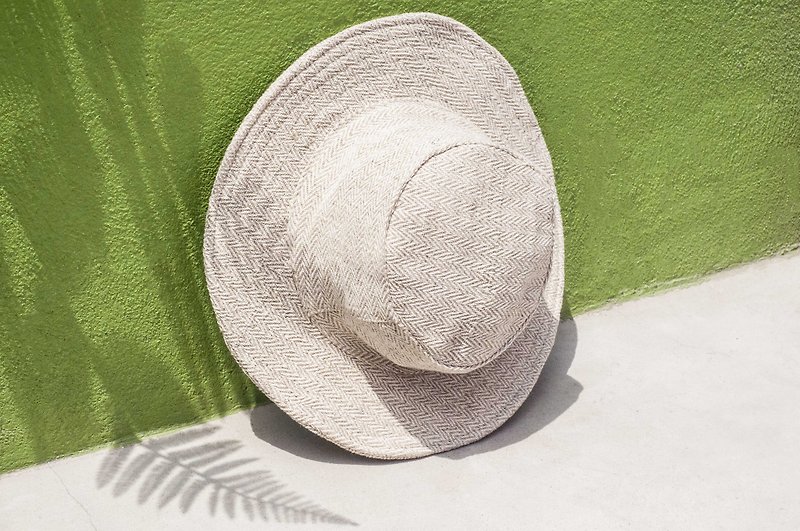Earth Wind forest mosaic of hand-woven cotton Linen cap hat visor cap Patchwork hand-knit cap hat - Hats & Caps - Cotton & Hemp Khaki