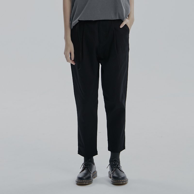 DYCTEAM-Ankle Length Pants (BK) - กางเกง - ผ้าฝ้าย/ผ้าลินิน สีดำ