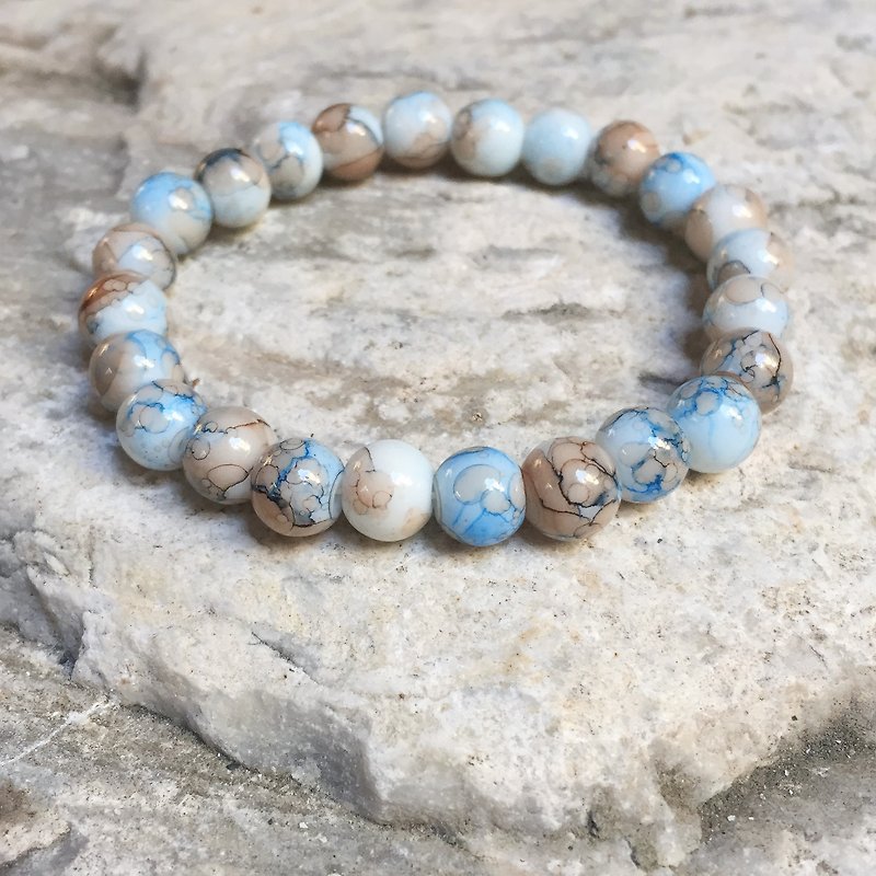 The waves are surging | Sea Blue Coffee | Painted Glass Beads | Beaded Bracelet - Bracelets - Glass Blue
