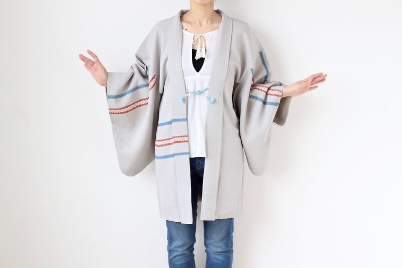 Shibori kimono, stripe haori, Japanese silk kimono, kawaii /3610 - เสื้อแจ็คเก็ต - ผ้าไหม สีน้ำเงิน
