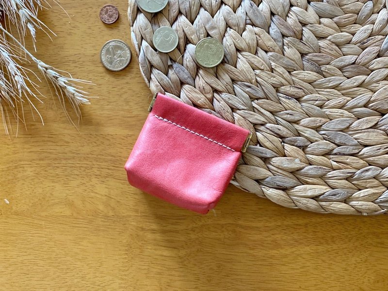 [Mini5] Shrapnel gold coin purse / earphone storage bag / small leather bag (watermelon red) - กระเป๋าใส่เหรียญ - หนังแท้ 