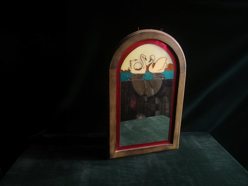 [OLD-TIME] Early Japanese hand-painted swan wall mirror hanging mirror - ของวางตกแต่ง - วัสดุอื่นๆ 