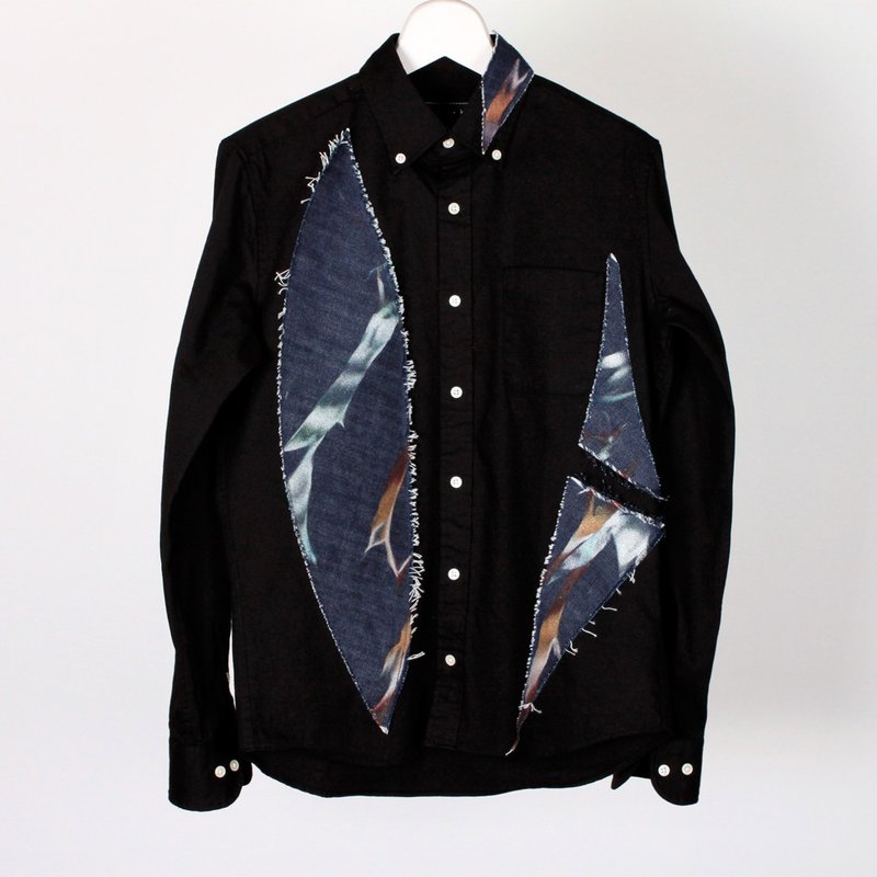 Pasting Cotton Shirts (S) - 男襯衫/休閒襯衫 - 棉．麻 黑色